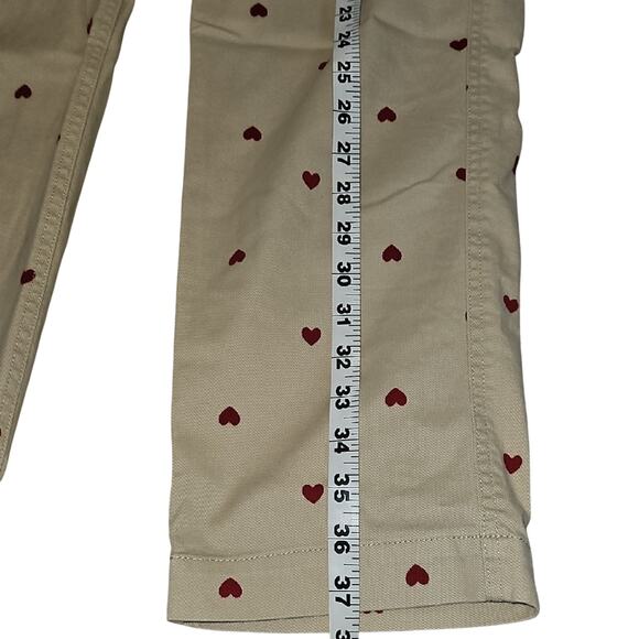 J. Crew High Rise Cream Pants with Red Heart Pattern - Picture 4 of 8